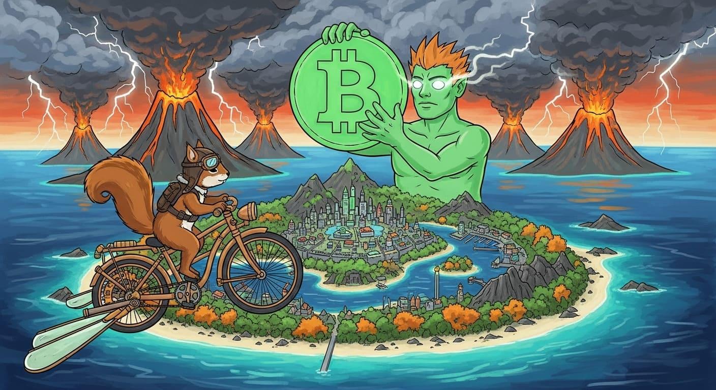 A pile of crypto coins next to a tax form and a calculator.