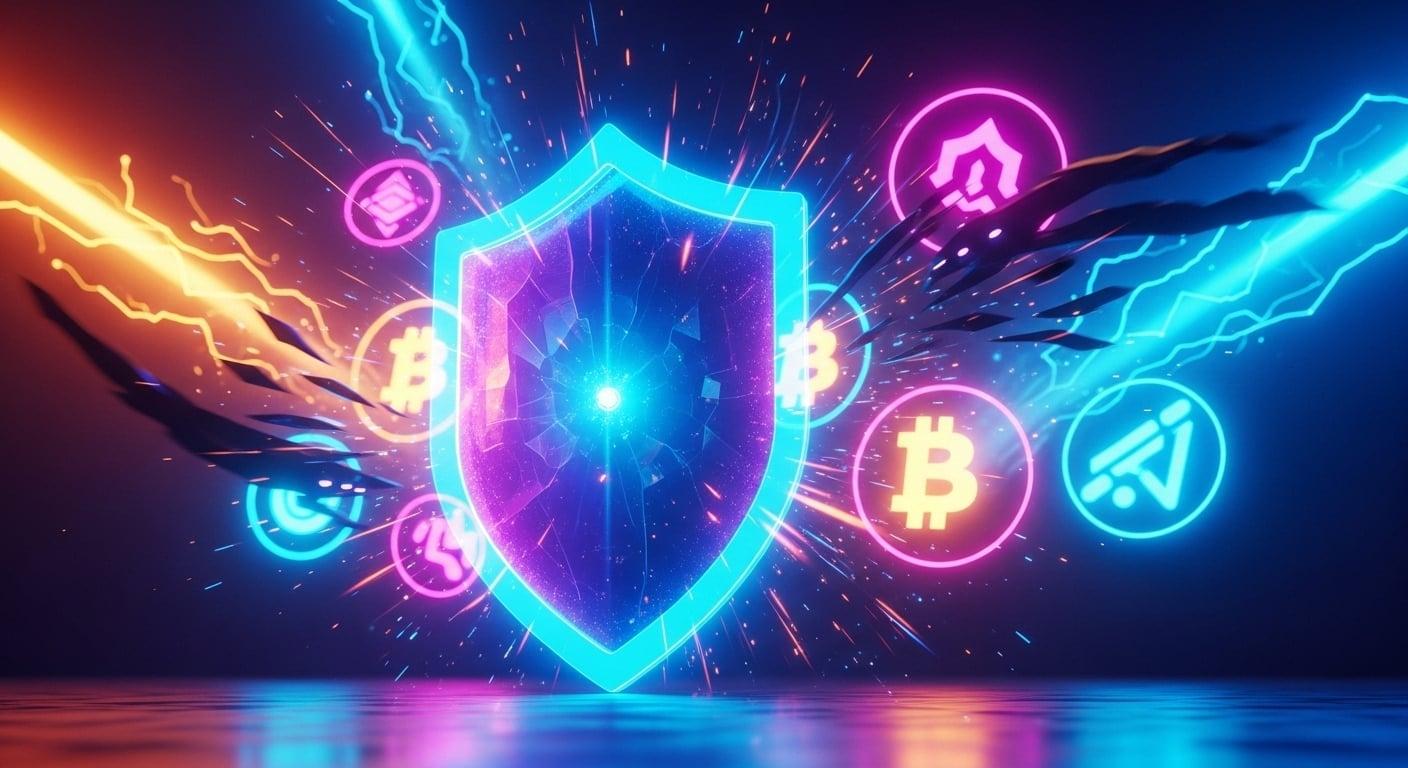 A gritty depiction of a large-scale cryptocurrency mining farm.